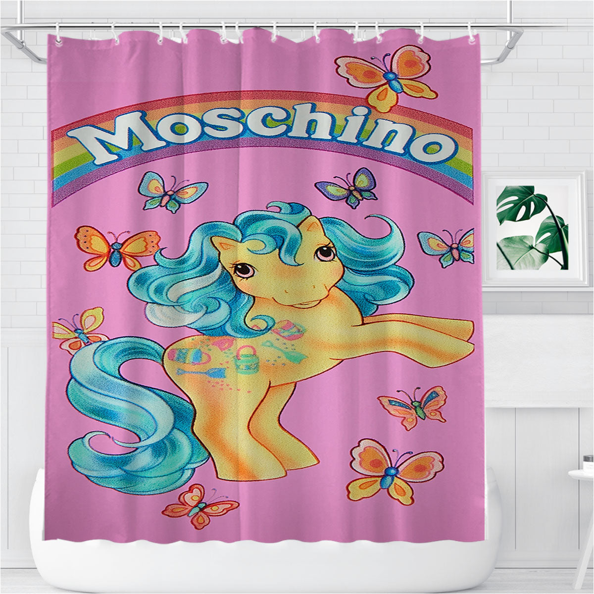 Moschino Unicorn Butterfly Garden Bathroom Shower Curtain Fabric Waterproof | 66 X 72 Inch