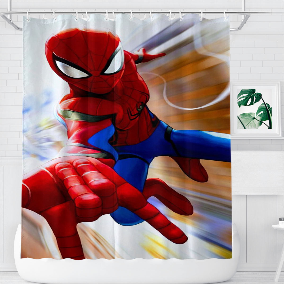 Moving Fast Spiderman Art Bathroom Shower Curtain Fabric Waterproof | 66 X 72 Inch