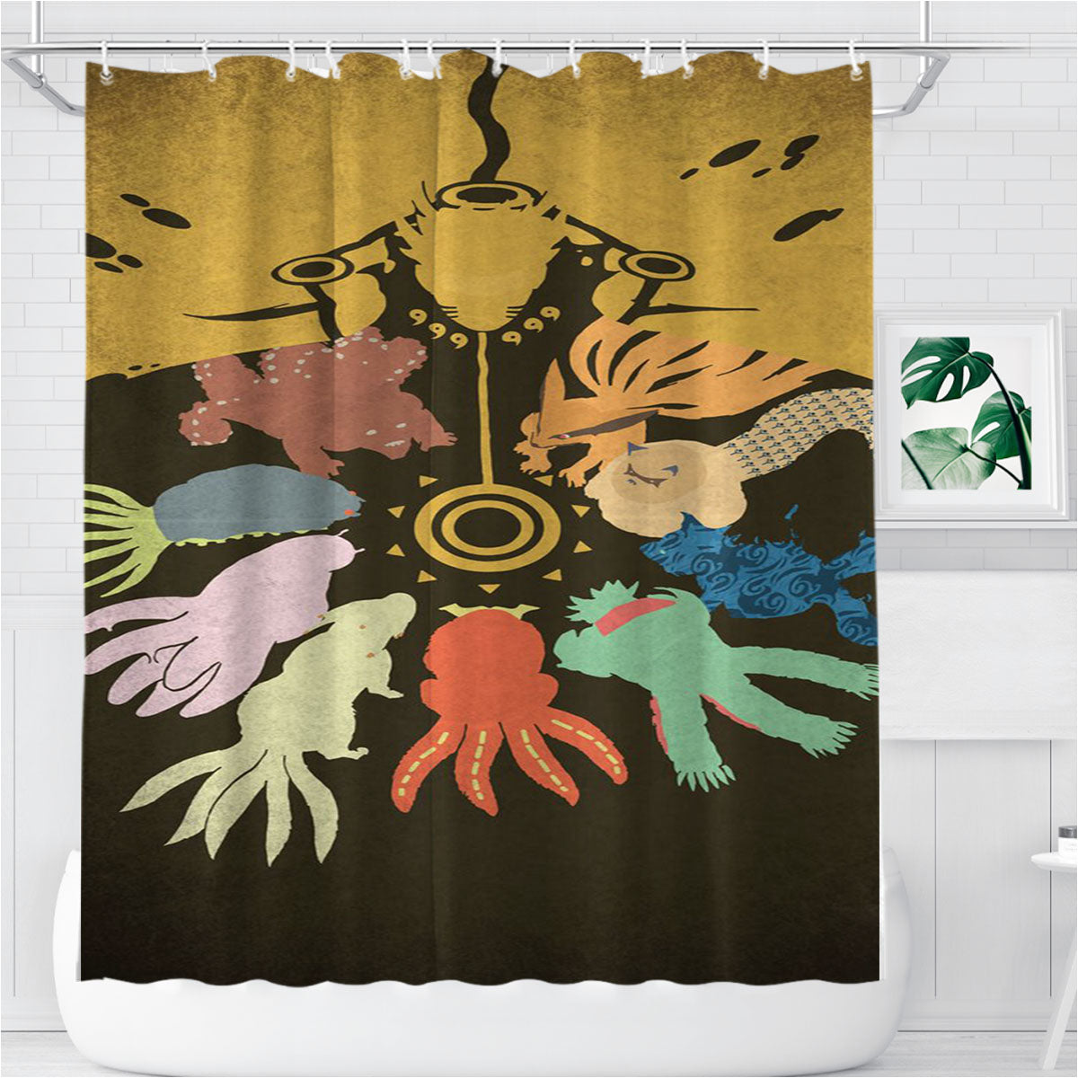 Naruto And 9 Tails Bijuu Bathroom Shower Curtain Fabric Waterproof | 66 X 72 Inch