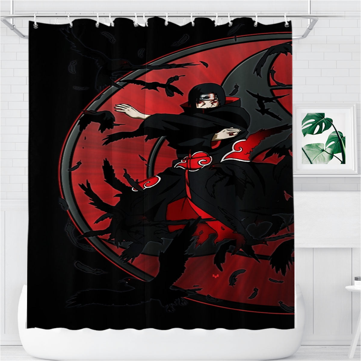 Naruto Shippuden Akatsuki Uchiha Itachi Sharingan Anime Boys Crows Bathroom Shower Curtain Fabric Waterproof | 66 X 72 Inch