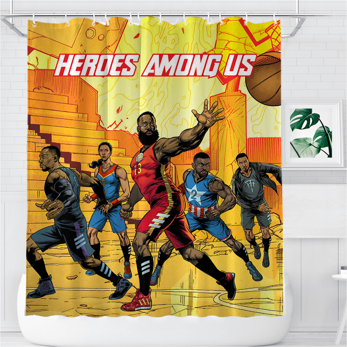 Nba Sport Marvel Avengers Cover Bathroom Shower Curtain Fabric Waterproof | 66 X 72 Inch