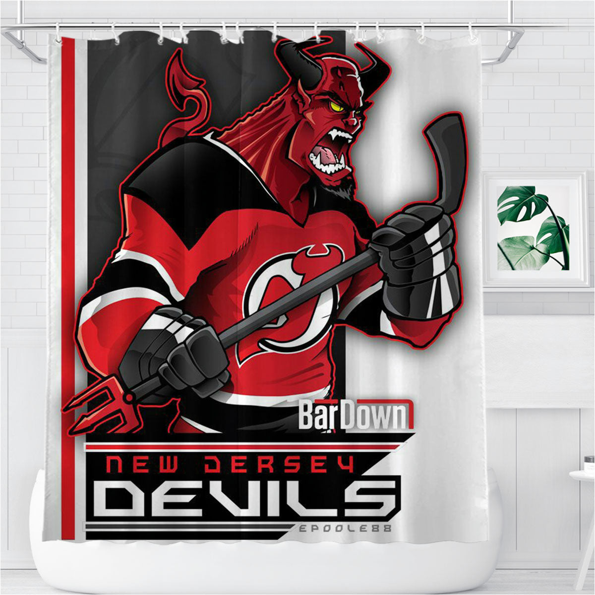 New Jersey Devils Bathroom Shower Curtain Fabric Waterproof | 66 X 72 Inch