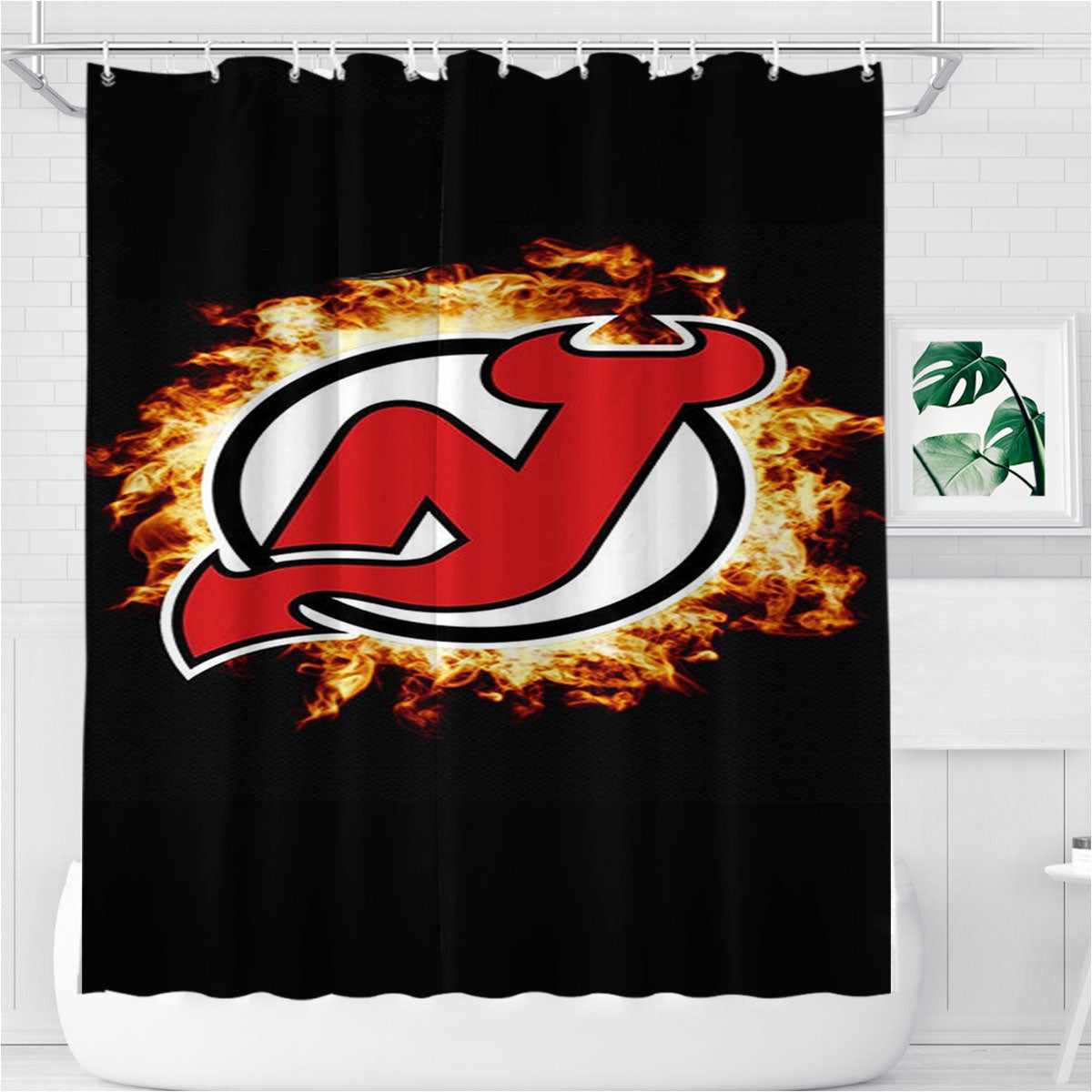 New Jersey Devils Logo Bathroom Shower Curtain Fabric Waterproof | 66 X 72 Inch