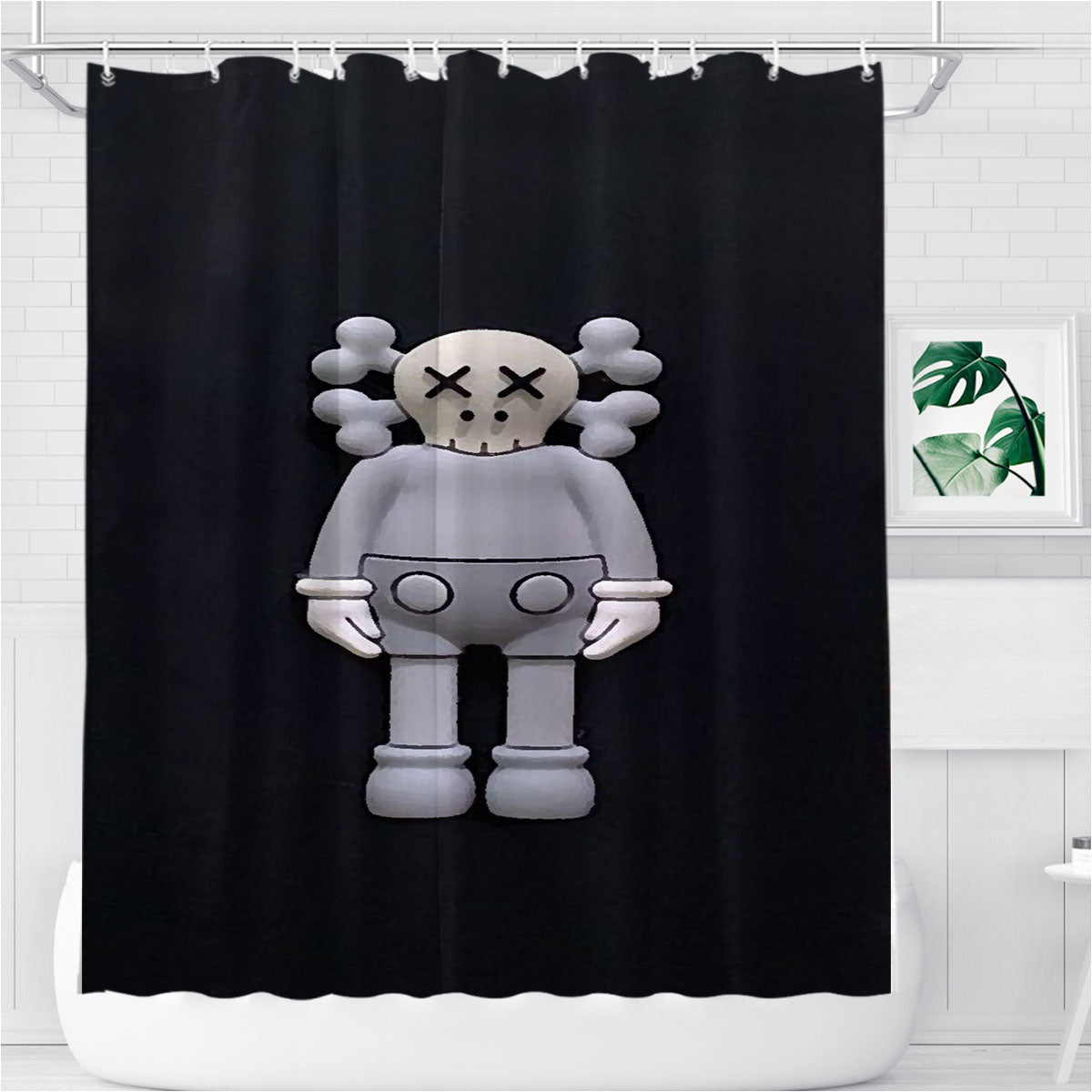 New York Kaws Gray On Black Bathroom Shower Curtain Fabric Waterproof | 66 X 72 Inch