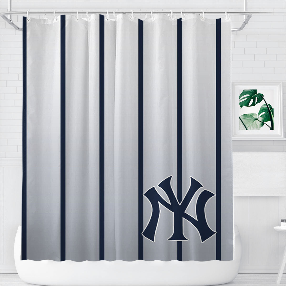 New York Yankees Pattern Bathroom Shower Curtain Fabric Waterproof | 66 X 72 Inch