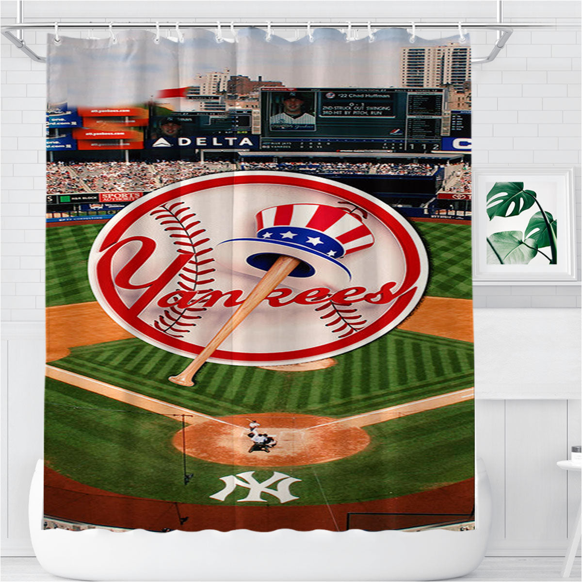 New York Yankees Stadium Bathroom Shower Curtain Fabric Waterproof | 66 X 72 Inch