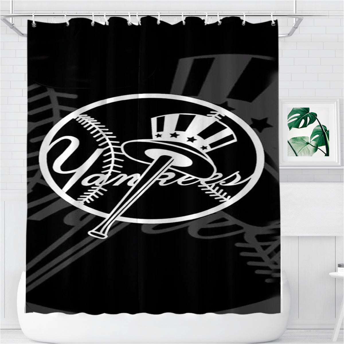 New York Yankees Unique Black And White Bathroom Shower Curtain Fabric Waterproof | 66 X 72 Inch