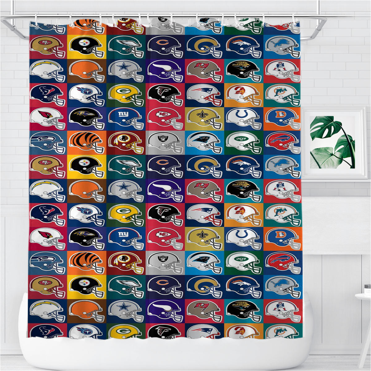 Nfl Helmet Logos Collection Bathroom Shower Curtain Fabric Waterproof | 66 X 72 Inch