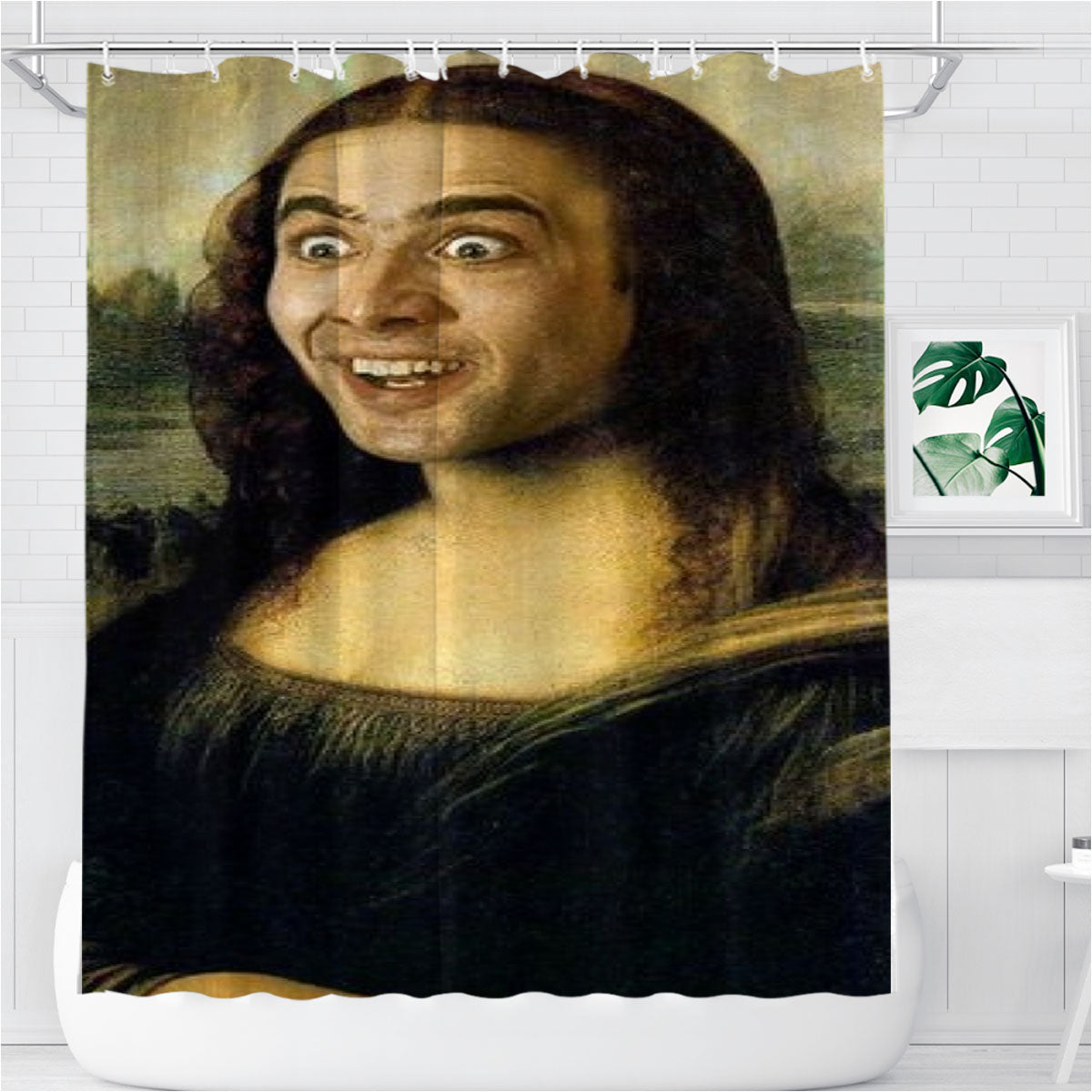 Nicolas Cage As Mona Lisa Bathroom Shower Curtain Fabric Waterproof | 66 X 72 Inch