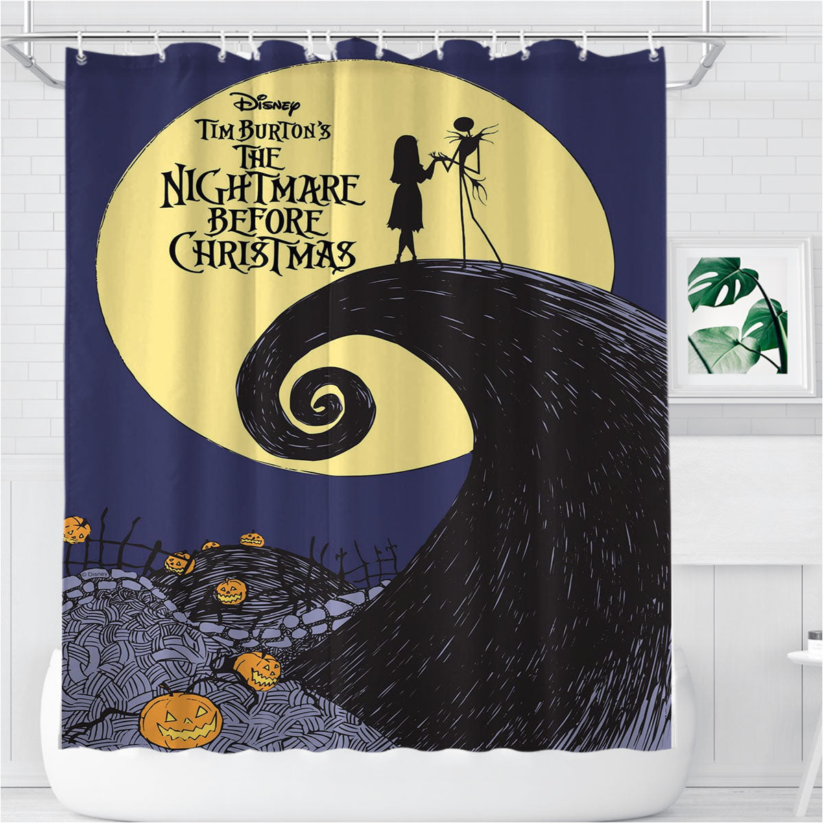 Nightmare Before Christmas Jack & Sally Bathroom Shower Curtain Fabric Waterproof | 66 X 72 Inch