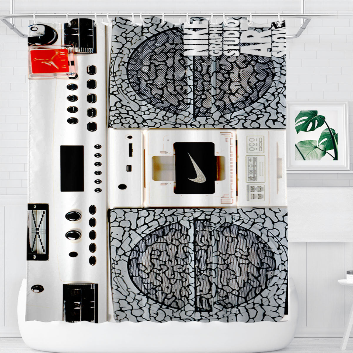Nike Air Jordan Radio Boombox Bathroom Shower Curtain Fabric Waterproof | 66 X 72 Inch