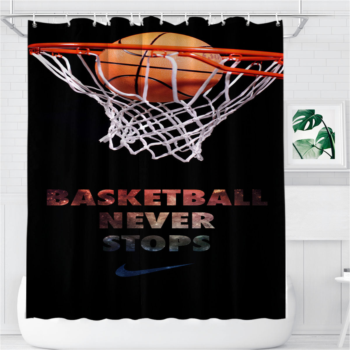Nike Basketball Never Stop Bathroom Shower Curtain Fabric Waterproof | 66 X 72 Inch