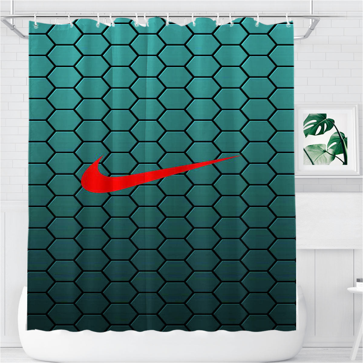 Nike Carbon Blue Bathroom Shower Curtain Fabric Waterproof | 66 X 72 Inch