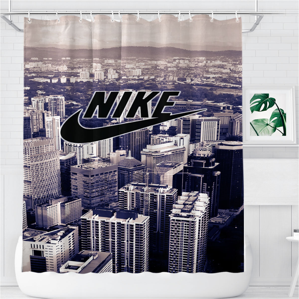 Nike City Skyline Bathroom Shower Curtain Fabric Waterproof | 66 X 72 Inch