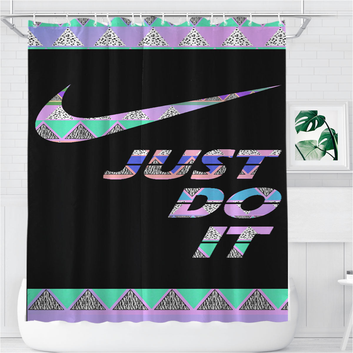 Nike Just Do It Aztec Pastel Bathroom Shower Curtain Fabric Waterproof | 66 X 72 Inch