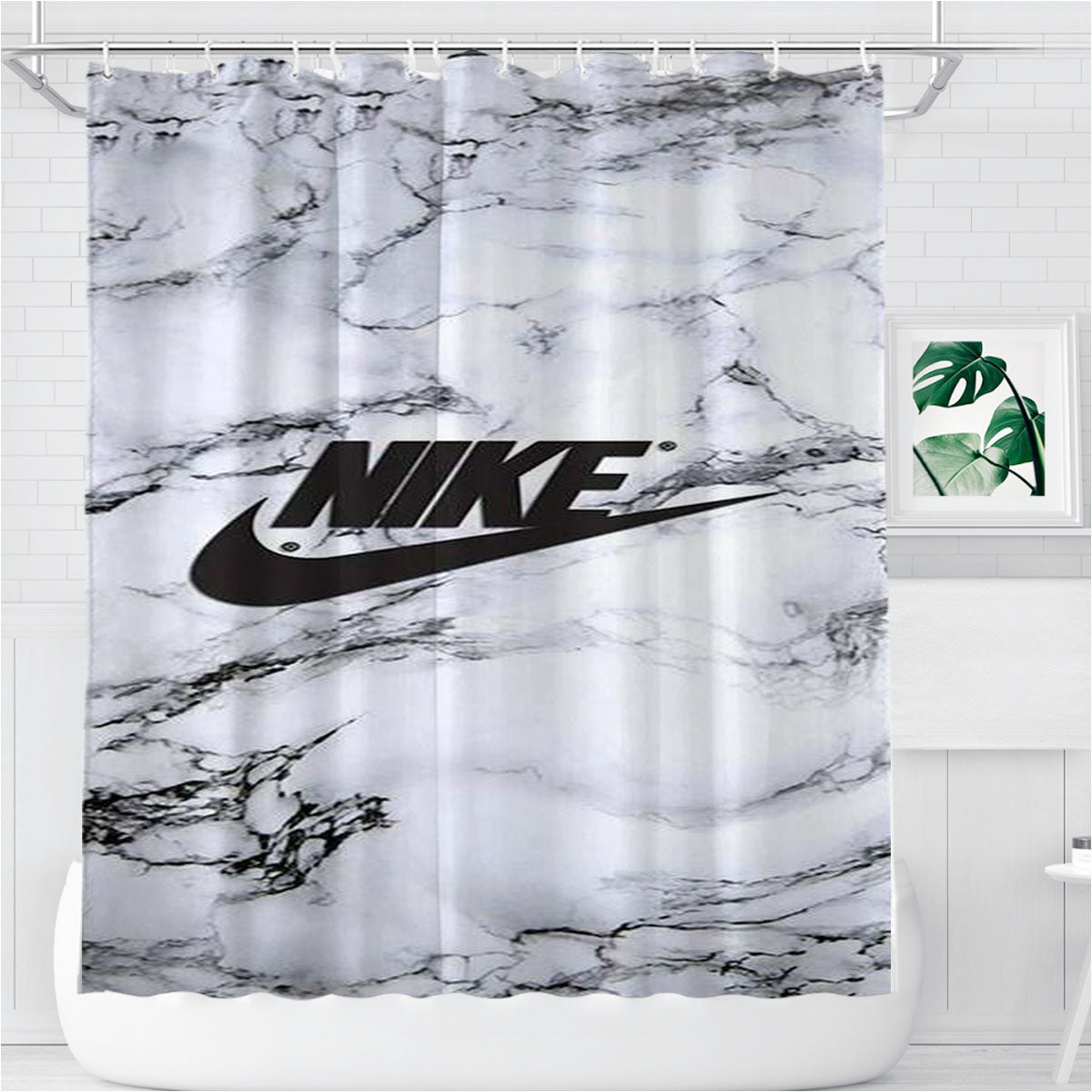 Nike Logo Marble Bathroom Shower Curtain Fabric Waterproof | 66 X 72 Inch
