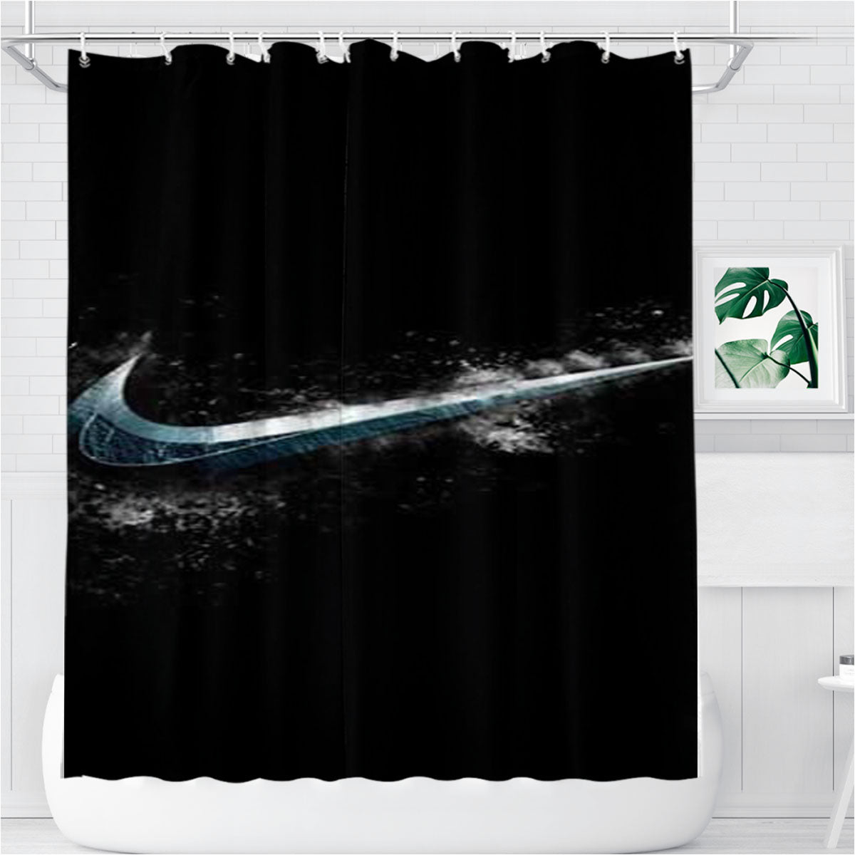 Nike Logo Stone Bathroom Shower Curtain Fabric Waterproof | 66 X 72 Inch