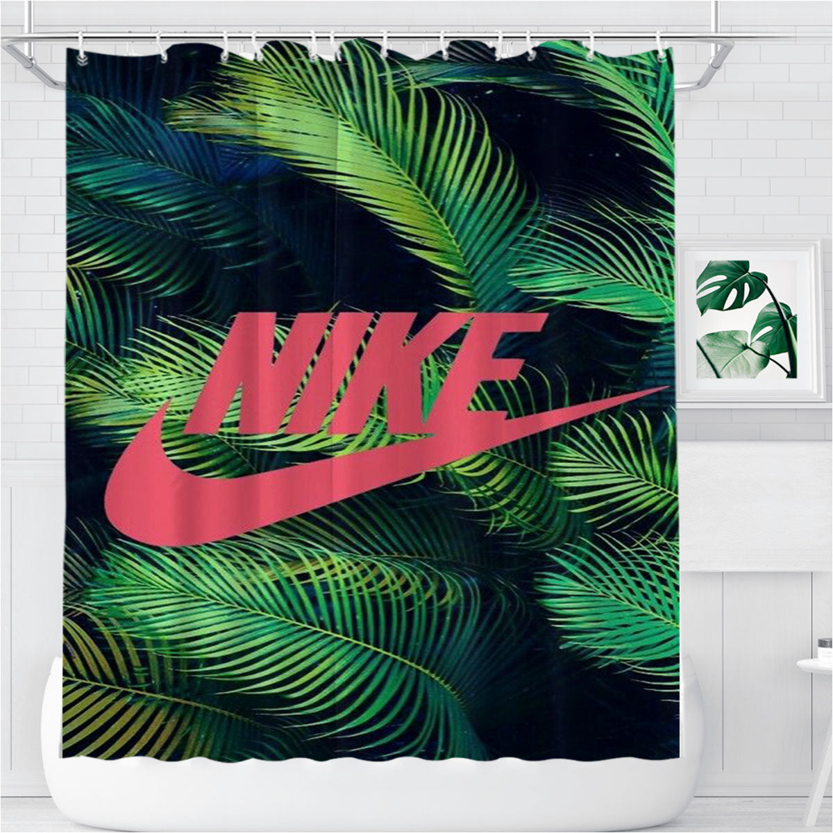 Nike Palm Pink Bathroom Shower Curtain Fabric Waterproof | 66 X 72 Inch