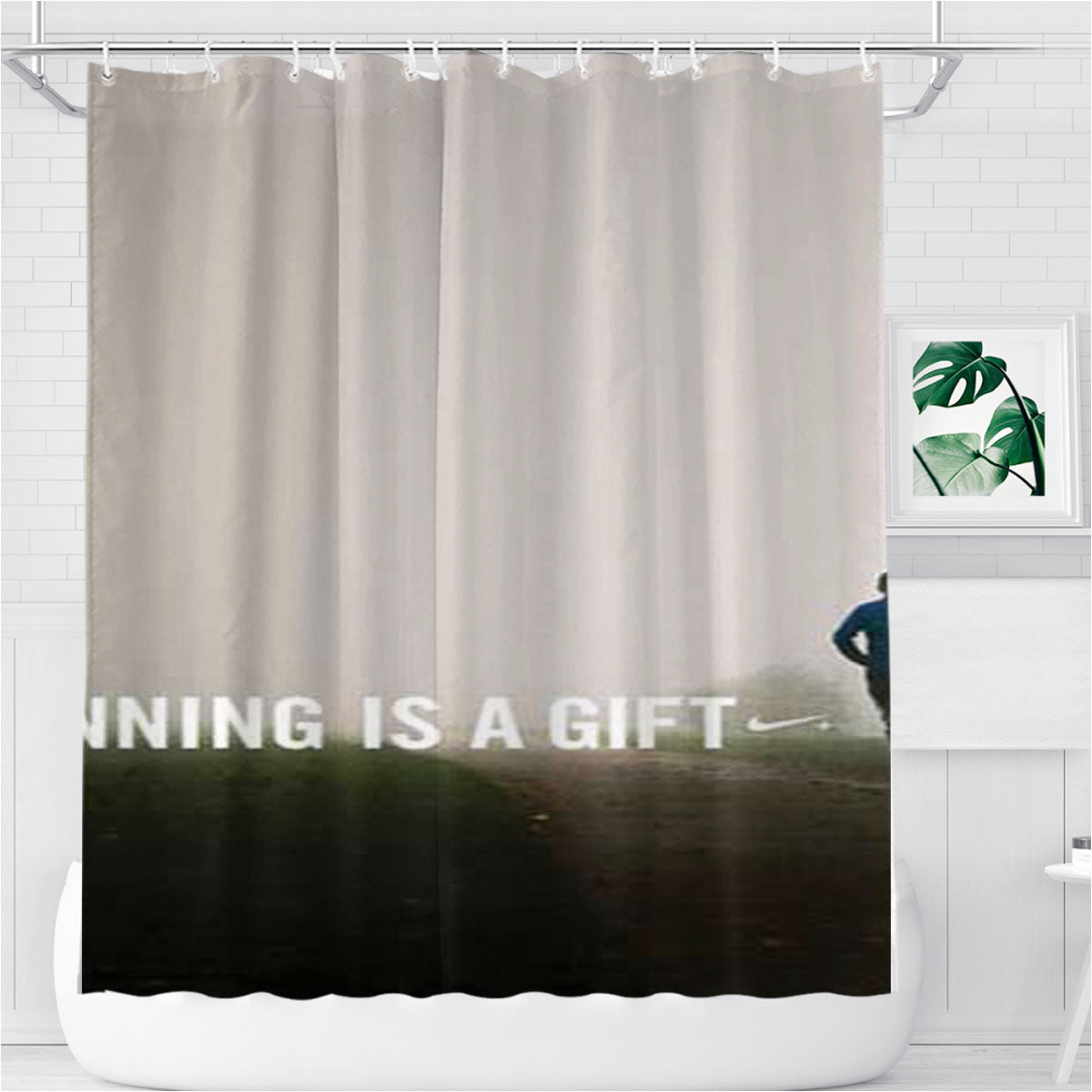 Nike Running Is A Gift Bathroom Shower Curtain Fabric Waterproof | 66 X 72 Inch
