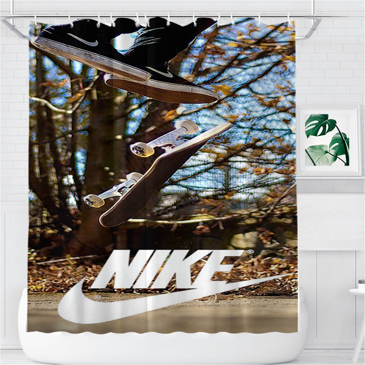Nike Skateboards Bathroom Shower Curtain Fabric Waterproof | 66 X 72 Inch