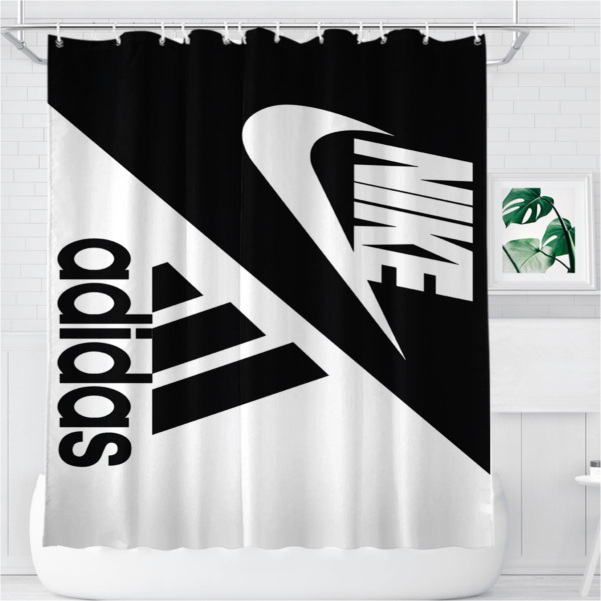 Nike Vs Adidas Bathroom Shower Curtain Fabric Waterproof | 66 X 72 Inch