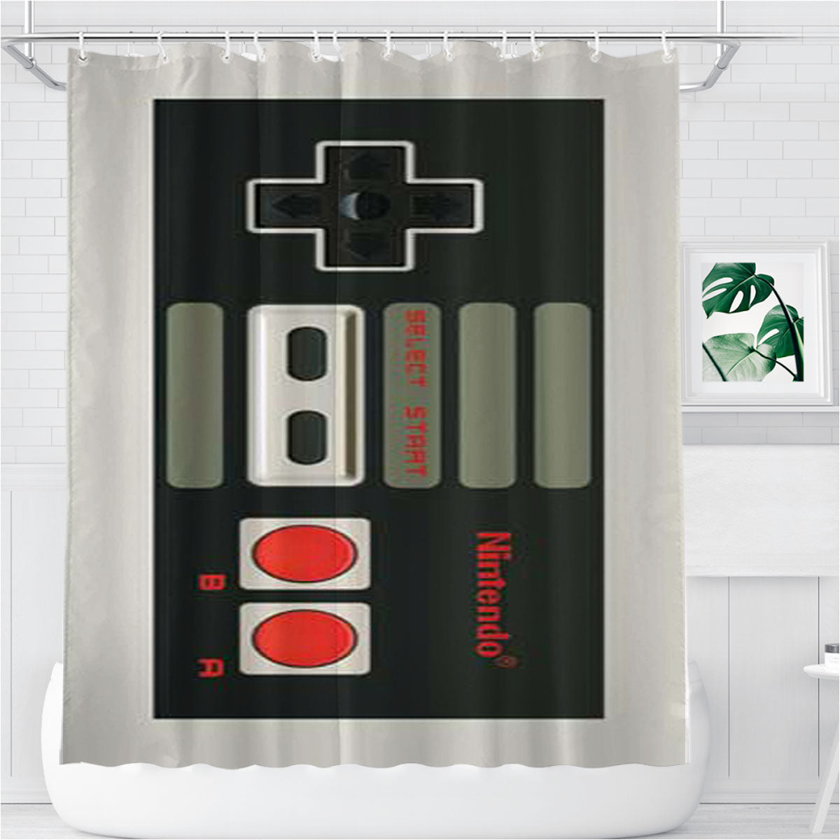 Nintendo Controller Bathroom Shower Curtain Fabric Waterproof | 66 X 72 Inch