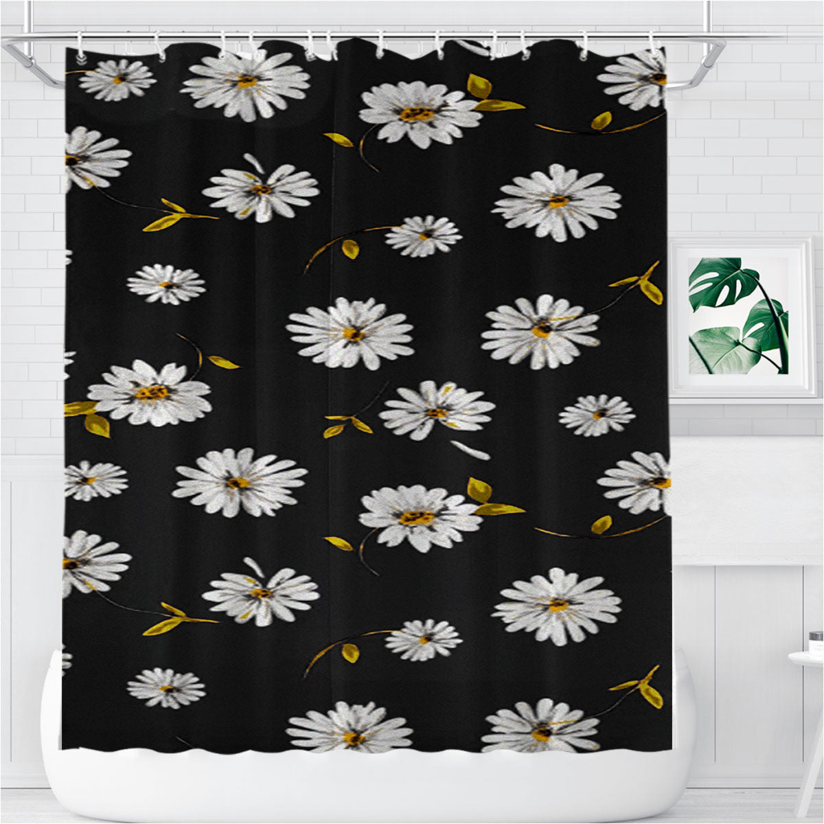 Noise Daisy Daydream Black Floral Bathroom Shower Curtain Fabric Waterproof | 66 X 72 Inch