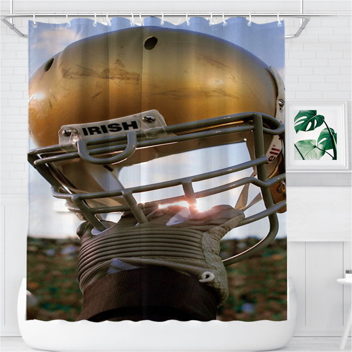 Notre Dame Fighting Irish Golden Helmet Wallpapers Bathroom Shower Curtain Fabric Waterproof | 66 X 72 Inch