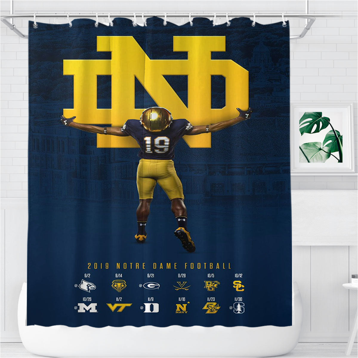 Notre Dame Football Wallpaper Bathroom Shower Curtain Fabric Waterproof | 66 X 72 Inch