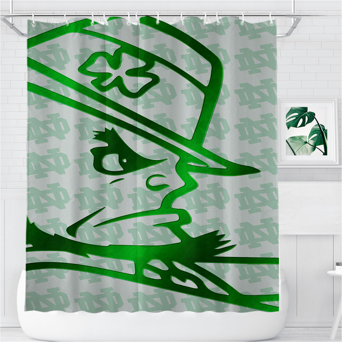 Notre Dame Green Metallic Wallpaper Bathroom Shower Curtain Fabric Waterproof | 66 X 72 Inch