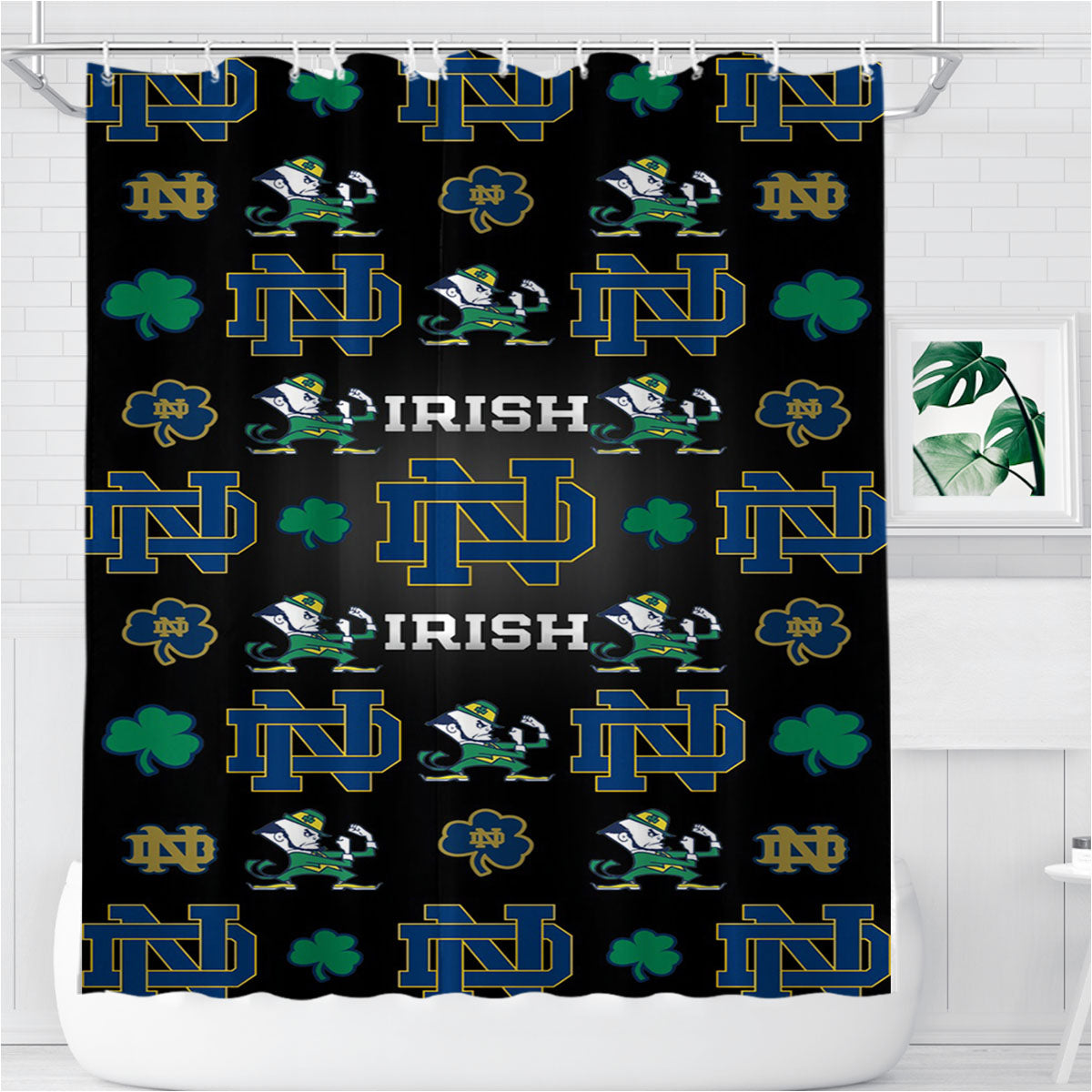 Notre Dame Irish Logo Pattern Bathroom Shower Curtain Fabric Waterproof | 66 X 72 Inch