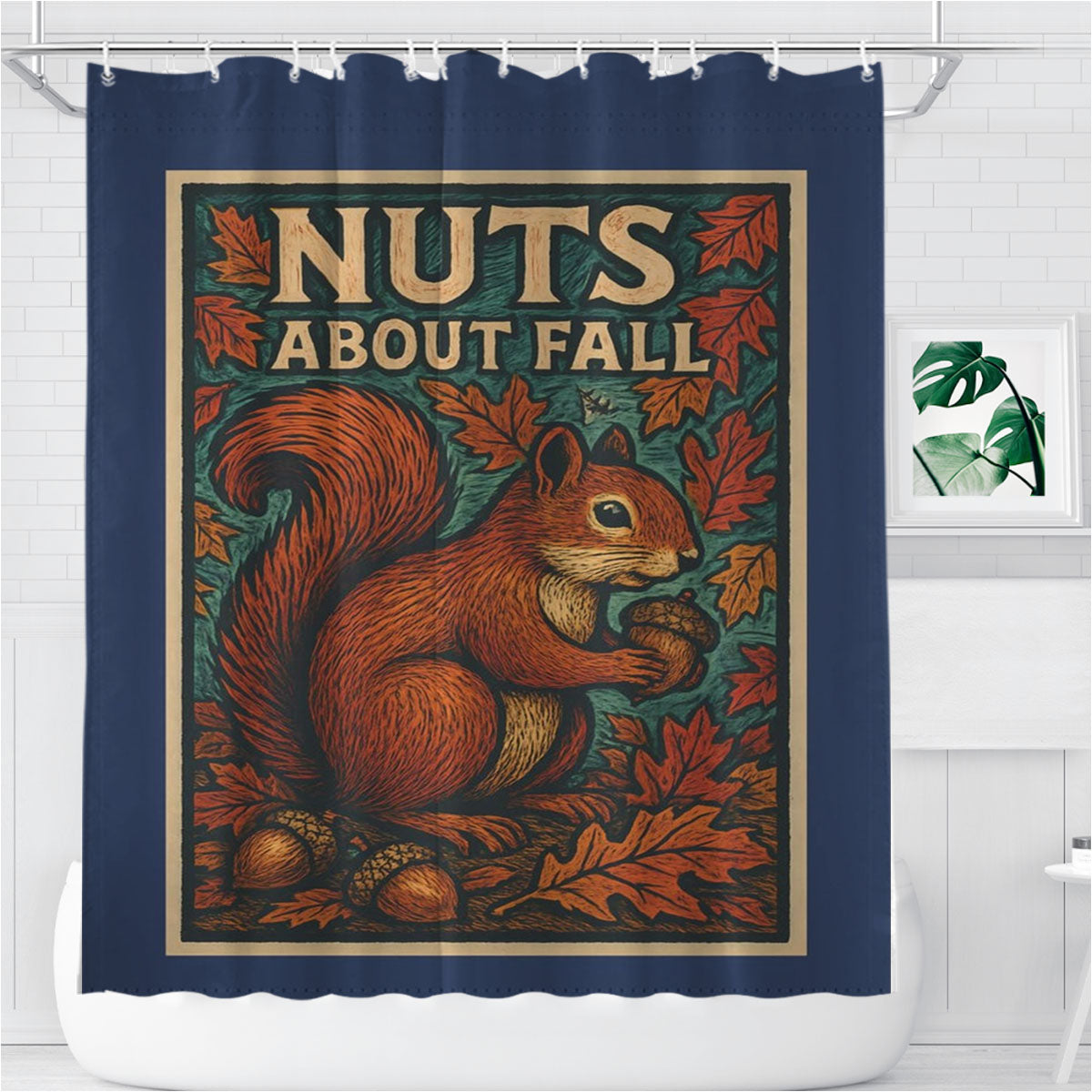 Nuts About Fall Bathroom Shower Curtain Fabric Waterproof | 66 X 72 Inch