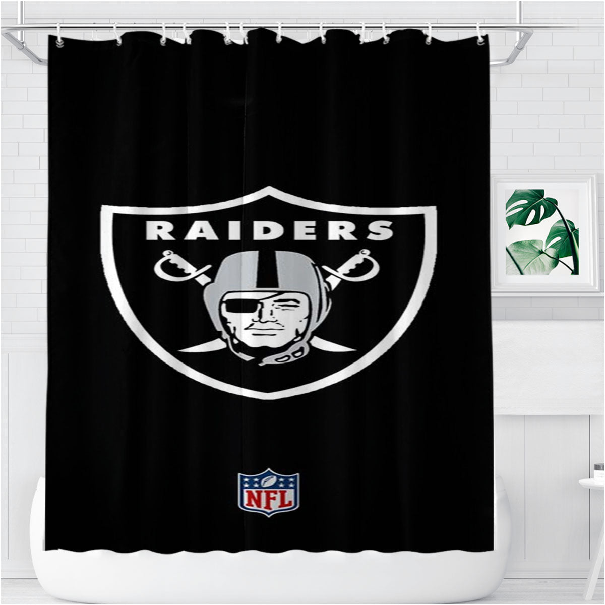 Oakland Raiders American Football Rz 1 Bathroom Shower Curtain Fabric Waterproof | 66 X 72 Inch
