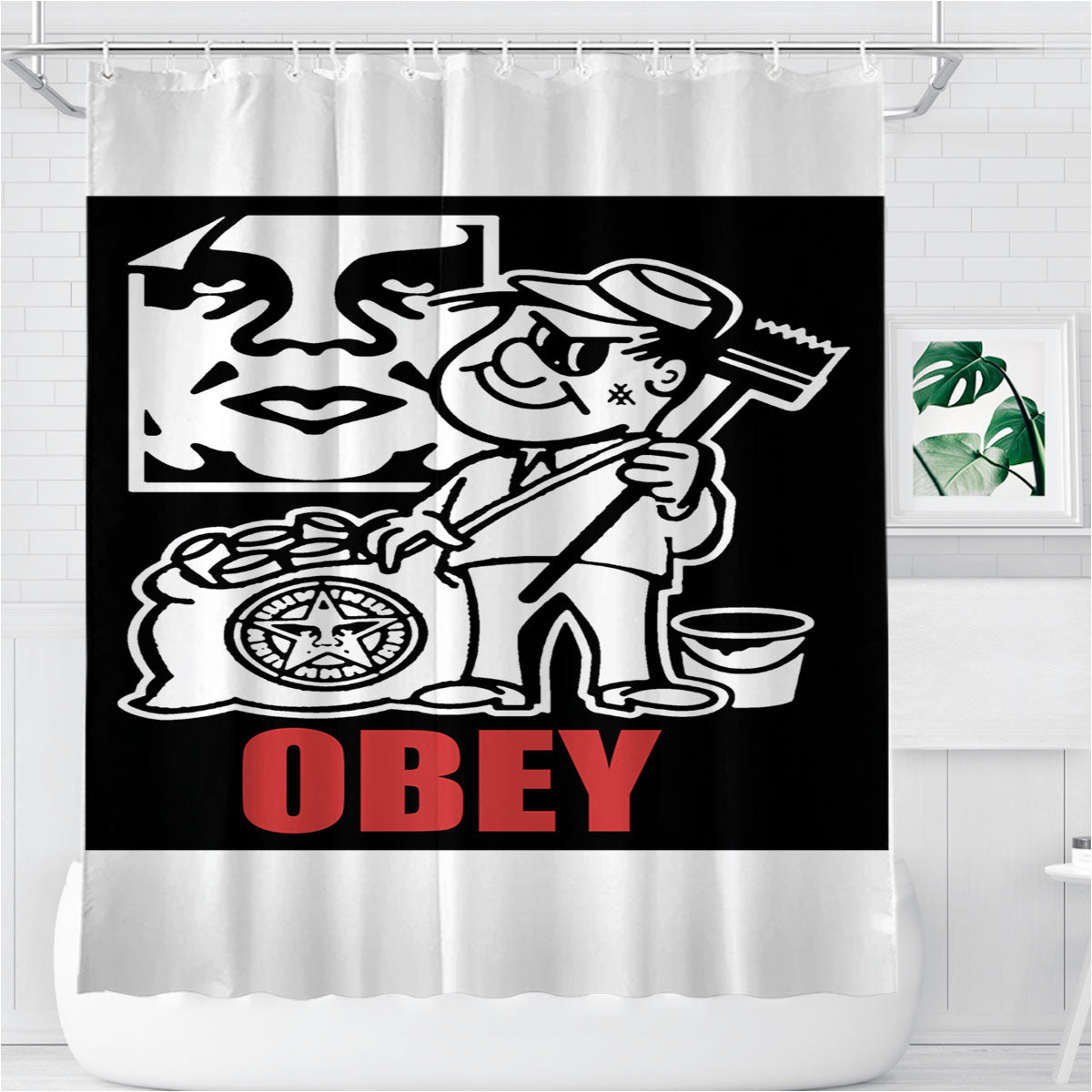Obey Character Vector Bathroom Shower Curtain Fabric Waterproof | 66 X 72 Inch