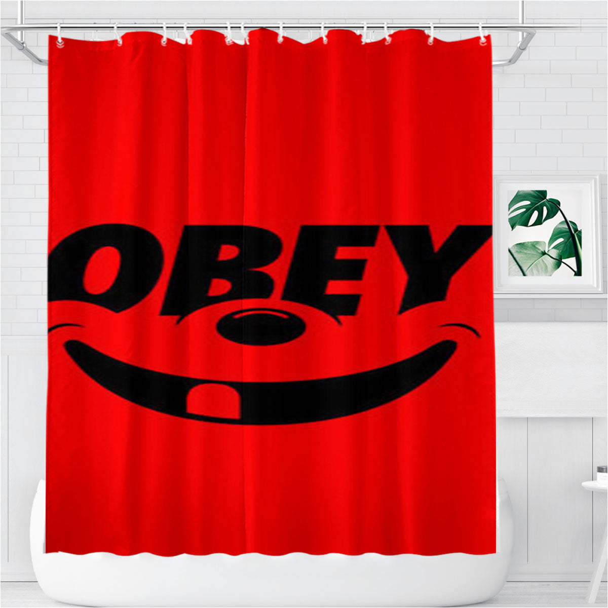 Obey Smile Art Bathroom Shower Curtain Fabric Waterproof | 66 X 72 Inch