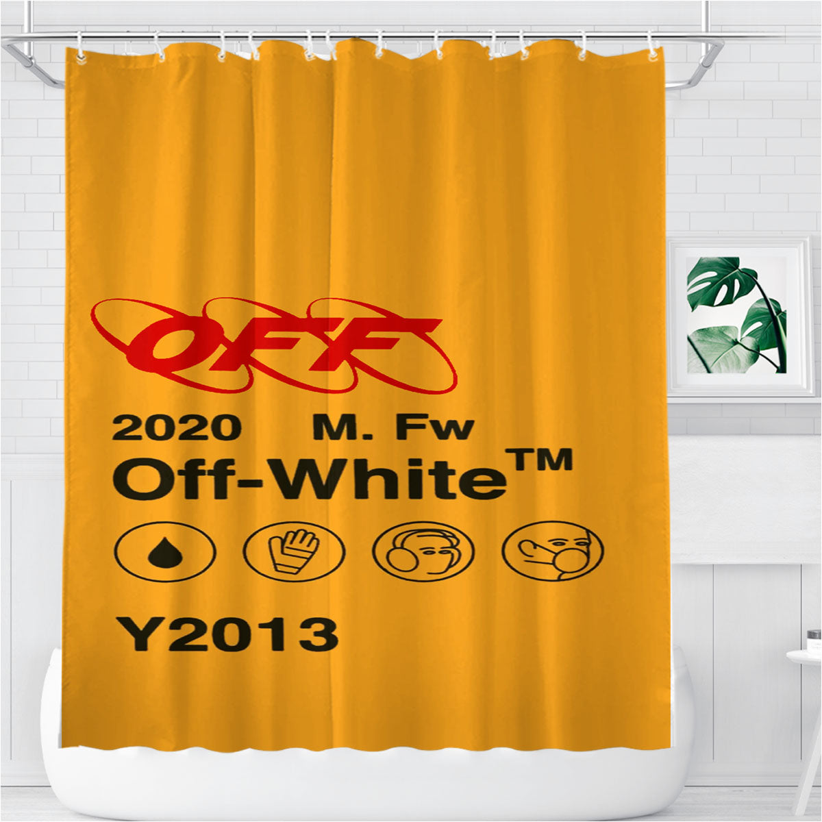 Off White 00 Y0 Bathroom Shower Curtain Fabric Waterproof | 66 X 72 Inch