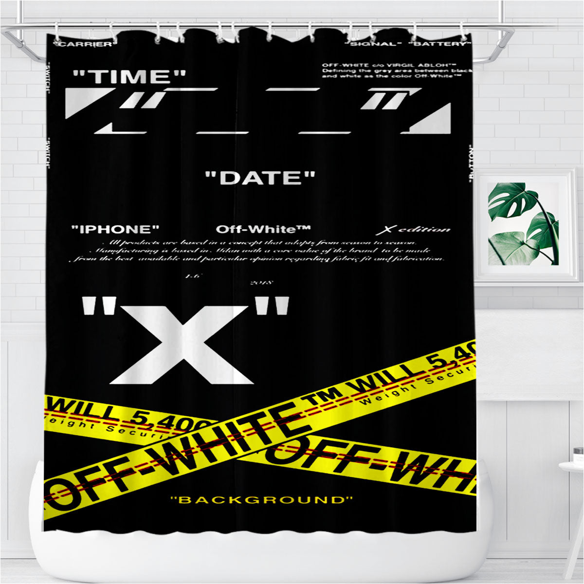 Off White Abloh Virgil Bathroom Shower Curtain Fabric Waterproof | 66 X 72 Inch
