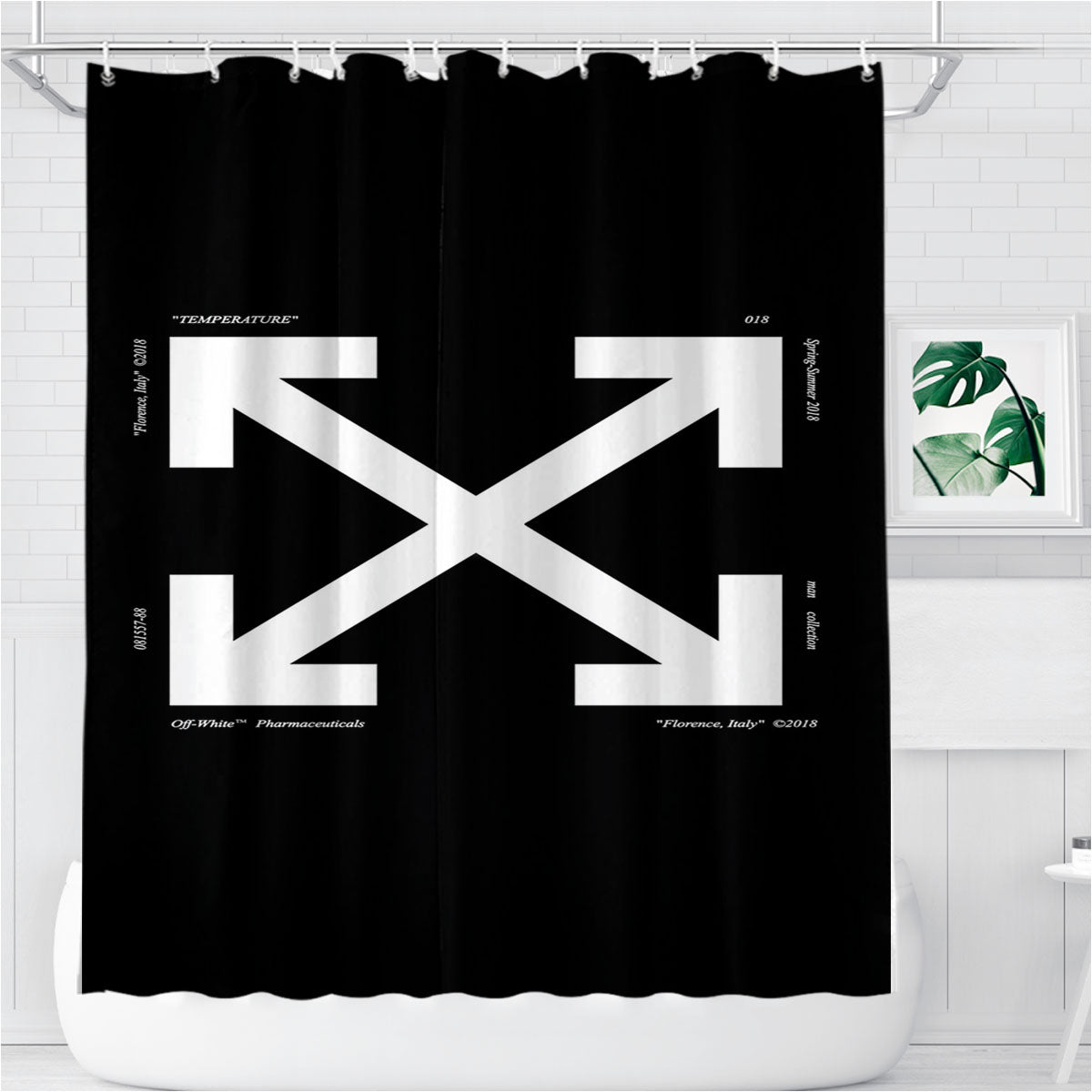 Off White Arrows Temperature Bathroom Shower Curtain Fabric Waterproof | 66 X 72 Inch