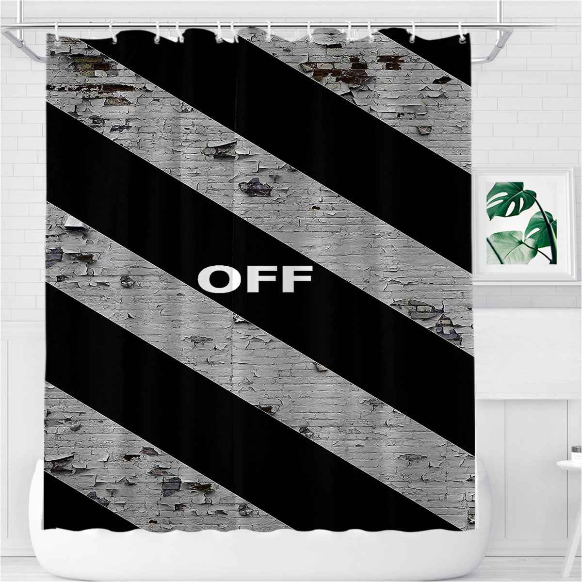 Off White Striped Brick Bathroom Shower Curtain Fabric Waterproof | 66 X 72 Inch