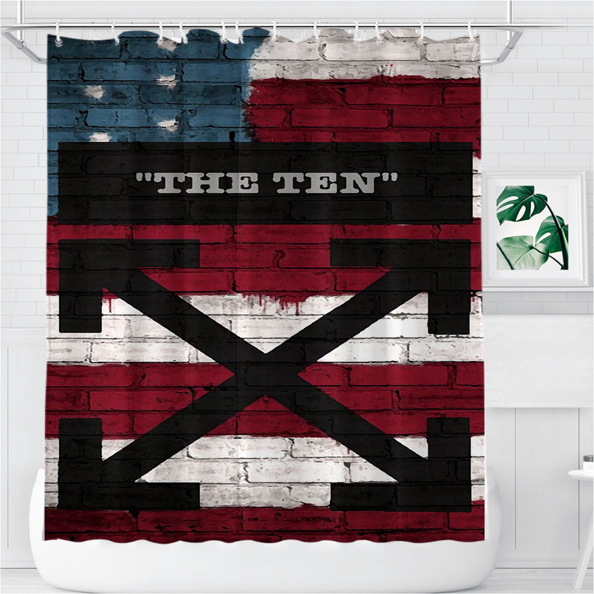 Off White The Ten X Usa Flag Bathroom Shower Curtain Fabric Waterproof | 66 X 72 Inch