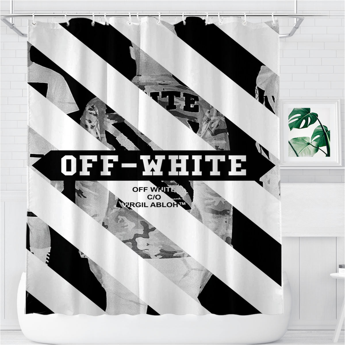 Off White Virgil Abloh Bathroom Shower Curtain Fabric Waterproof | 66 X 72 Inch