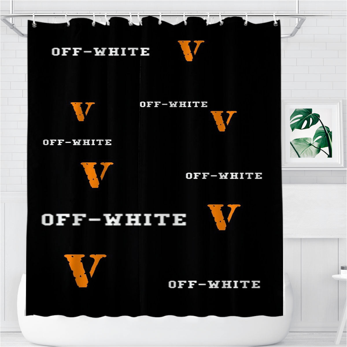 Off White Vlone Pattern Wallpaper Bathroom Shower Curtain Fabric Waterproof | 66 X 72 Inch