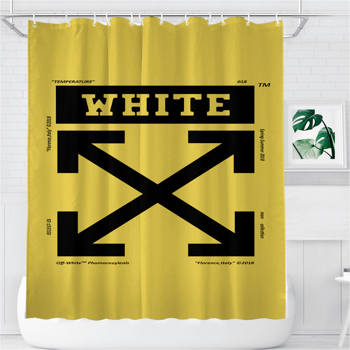 Off White Yellow Bathroom Shower Curtain Fabric Waterproof | 66 X 72 Inch