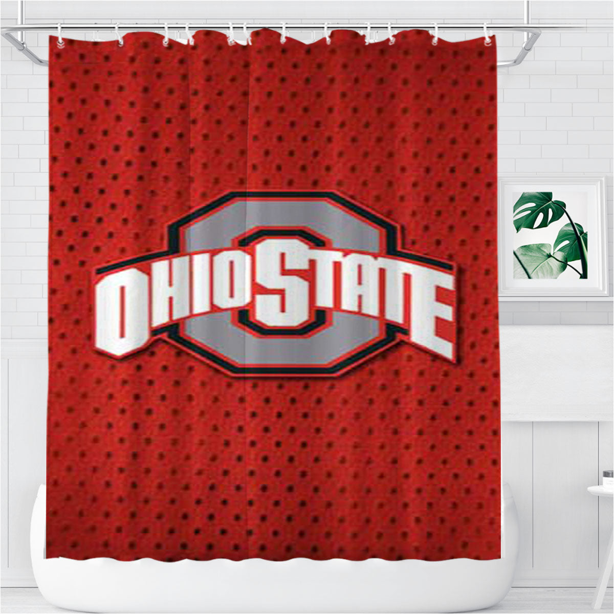 Ohio State Logo Jersey Red Bathroom Shower Curtain Fabric Waterproof | 66 X 72 Inch