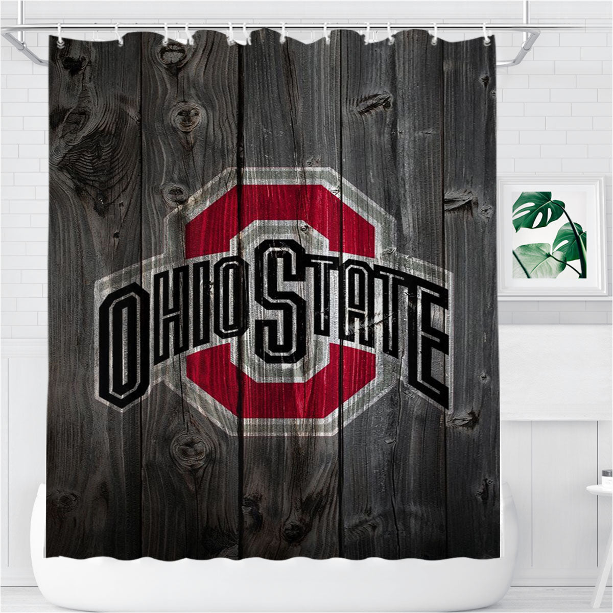 Ohio State Wooden Logo Bathroom Shower Curtain Fabric Waterproof | 66 X 72 Inch