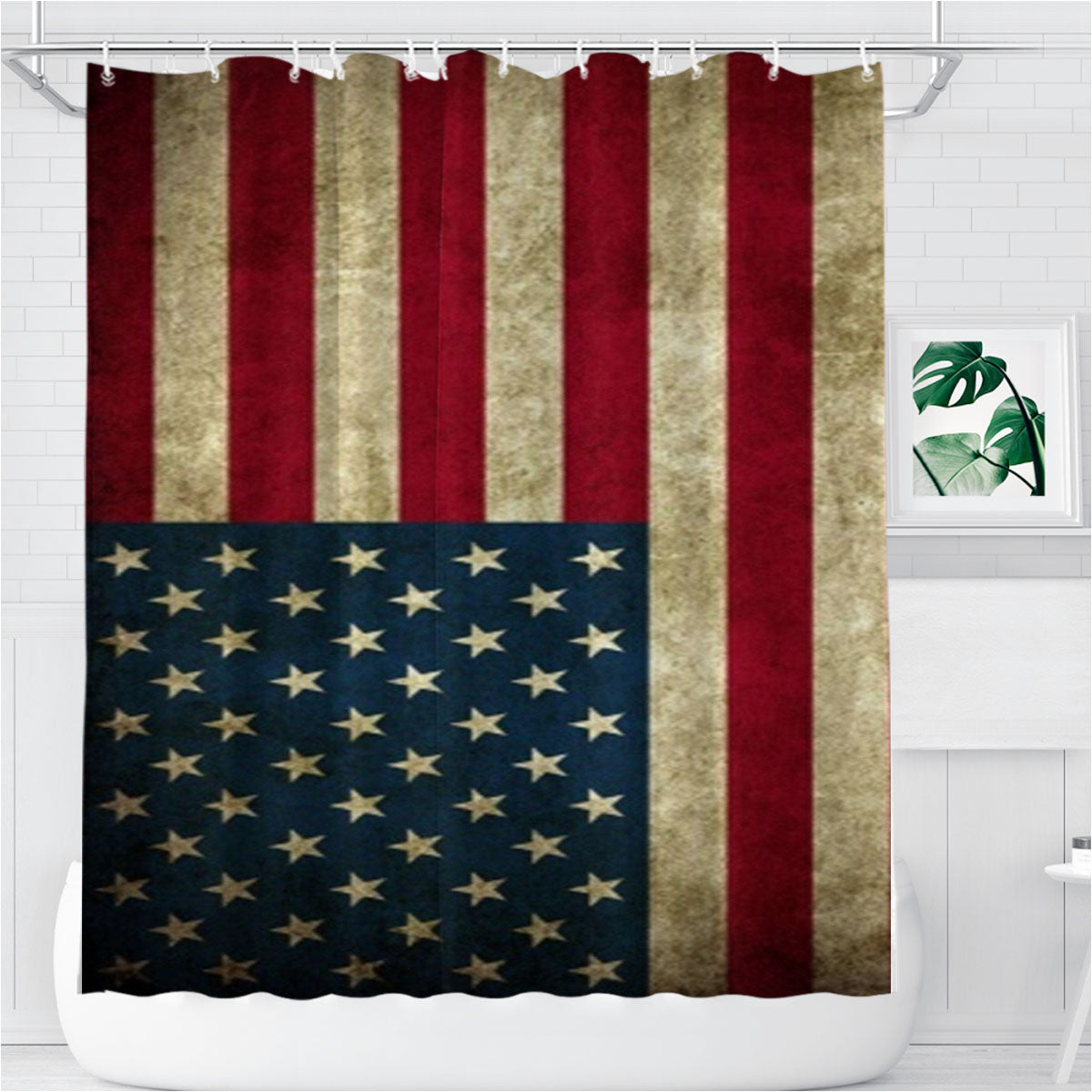Old American Flag Bathroom Shower Curtain Fabric Waterproof | 66 X 72 Inch