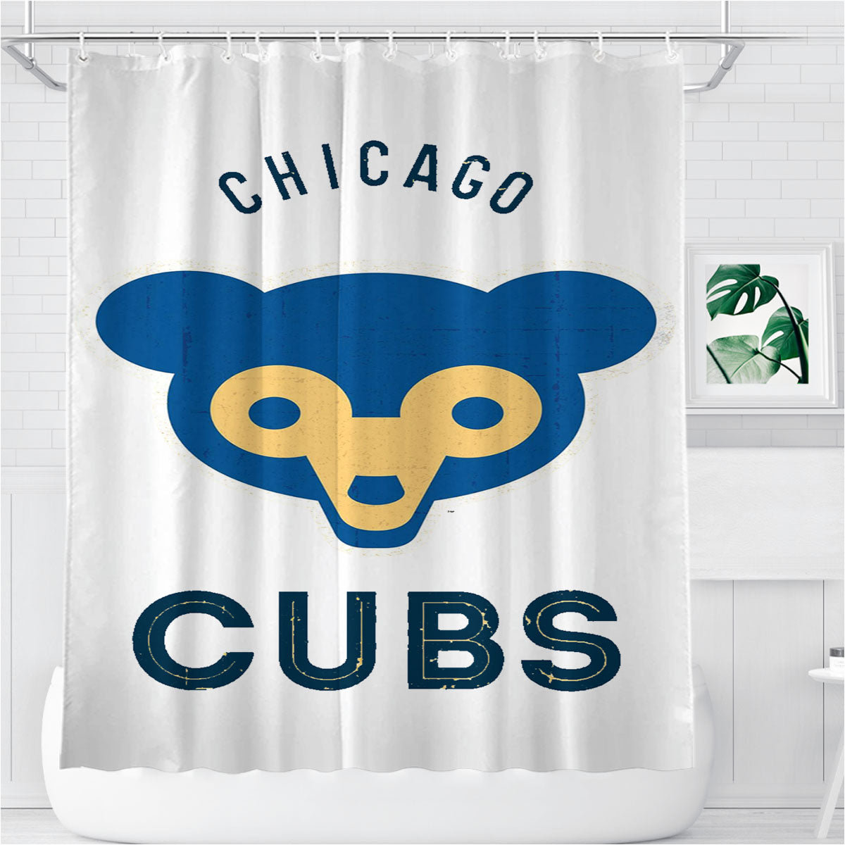 Old Chicago Cubs Logo Bathroom Shower Curtain Fabric Waterproof | 66 X 72 Inch