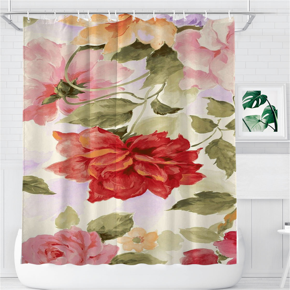 Old Classic Floral Bathroom Shower Curtain Fabric Waterproof | 66 X 72 Inch
