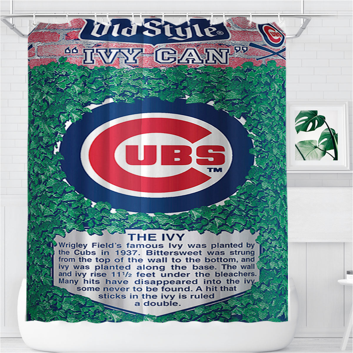 Old Style Chicago Cubs Beer Bathroom Shower Curtain Fabric Waterproof | 66 X 72 Inch