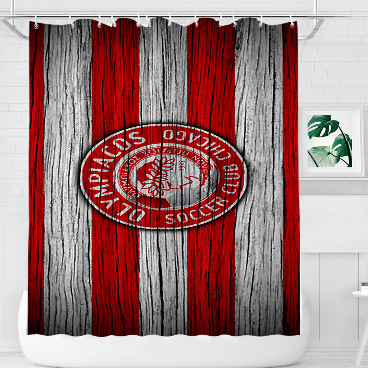 Olympiacos Soccer Club Chicago Flag Bathroom Shower Curtain Fabric Waterproof | 66 X 72 Inch